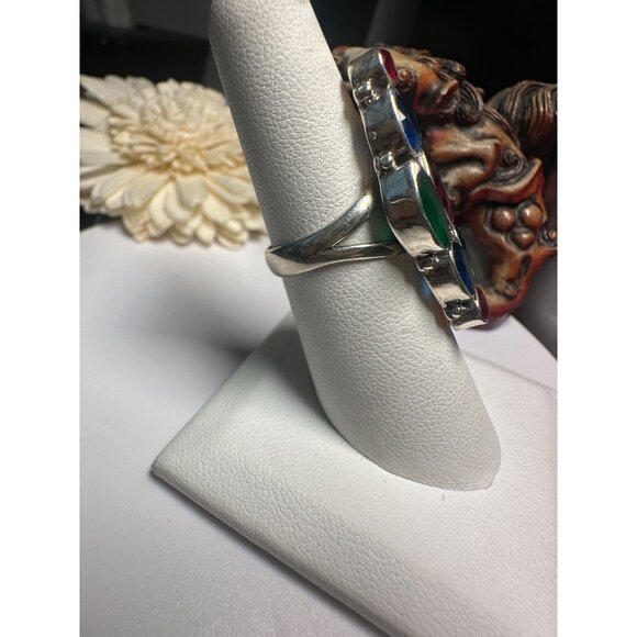 VTG Sterling Multi-colored Glass Red Blue Green - Picture 2 of 5